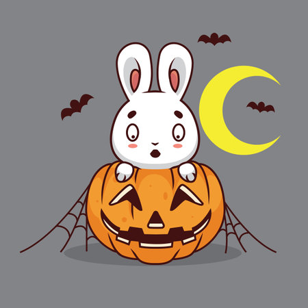 Cute rabbit with pumpkin cartoon illustrationのイラスト素材