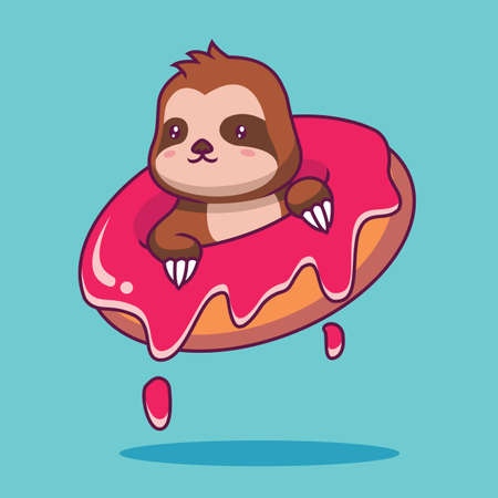 Cute sloth with donut cartoon illustrationのイラスト素材