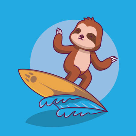 Cute sloth playing surfing cartoon illustrationのイラスト素材