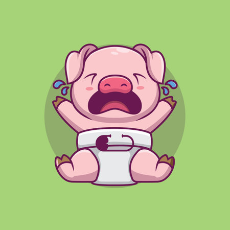 Cute baby pig crying cartoon illustrationのイラスト素材