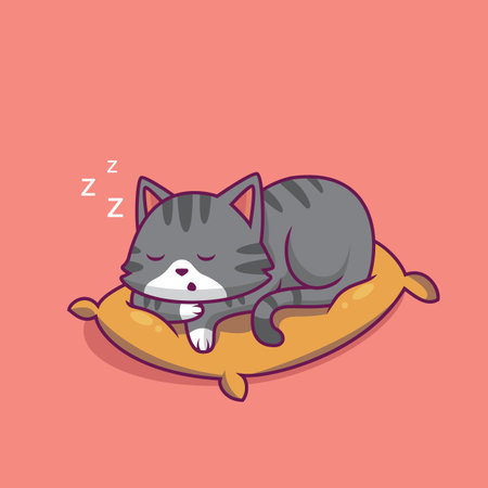 Cute cat sleeping on the pillow cartoon illustrationのイラスト素材