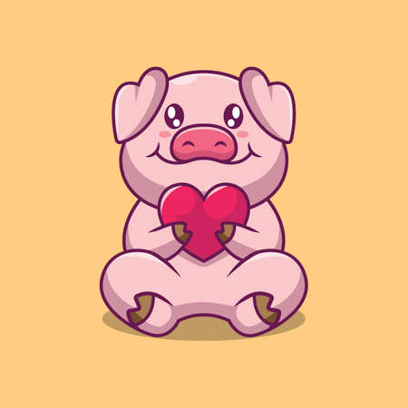 Cute pig holding love cartoon illustrationのイラスト素材