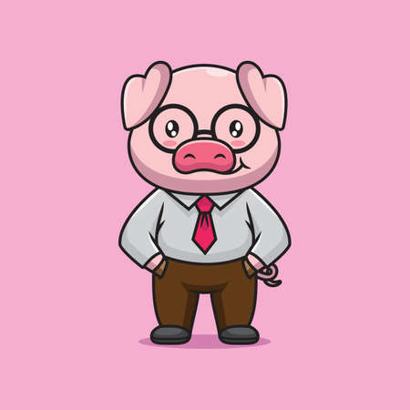 Cute pig boss cartoon illustrationのイラスト素材