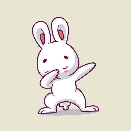Cute rabbit dabbing cartoon illustrationのイラスト素材