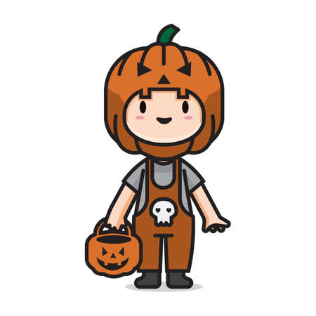 cute halloween costume pumpkin head vectorのイラスト素材