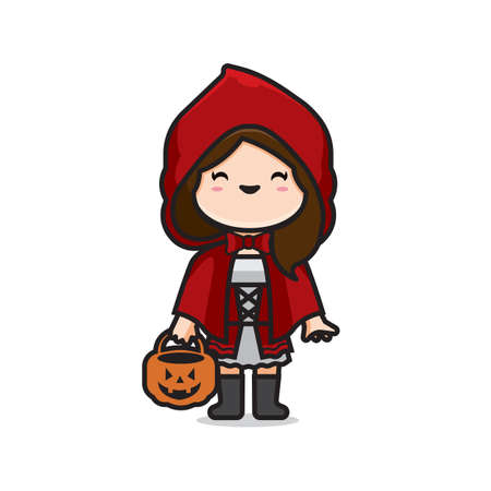 cute halloween costume red riding hood vectorのイラスト素材