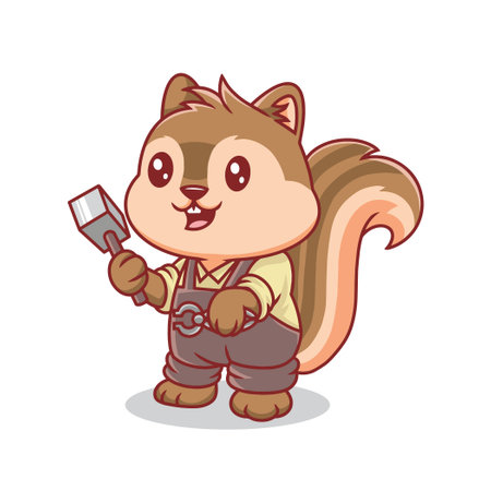 Cute squirrel blacksmith illustration premium vector  The Concept of Isolated Technology. Flat Cartoon Style Suitable for Landing Web Pages, Banners, Flyers, Stickers, Cardsのイラスト素材