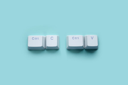 Ctrl C, Ctrl V keyboard buttons, copy and paste key shortcut isolated on a blue background.