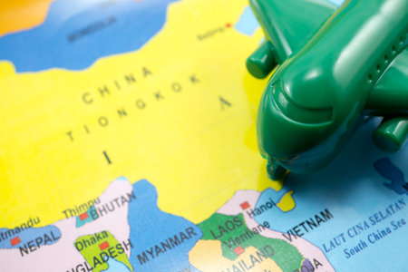 model airplane on world map background.の写真素材