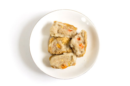Tahu Bakso is a typical Indonesian food, this food is made from tofu which is filled with meatballs in the middle.の写真素材