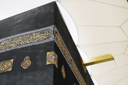 Detailed replica of the Kaaba with calligraphy.の写真素材