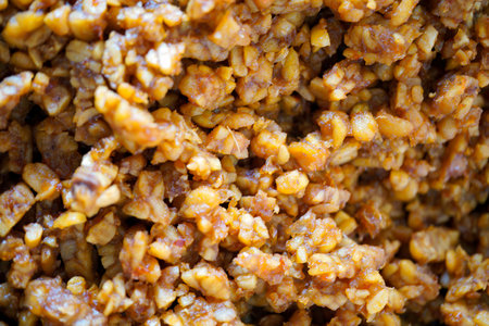 Traditional Indonesian food, orek tempe. A dish made from tempeh stir-fried with sweet soy sauce.の写真素材