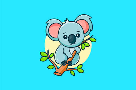 cute koala cartoon illustration vector sticking to the treeのイラスト素材