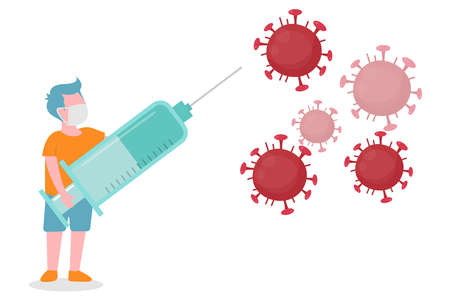 vector illustration cartoon collection of virus symbols warning virus dangers the importance of vaccinesのイラスト素材