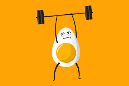 vector illustration cartoon egg character lifting barbell, healthy living illustrationのイラスト素材