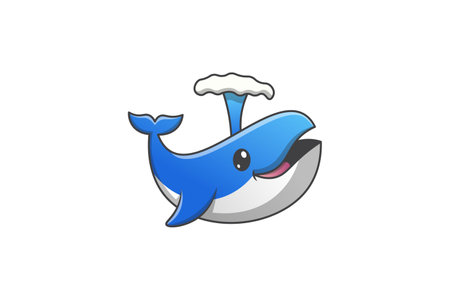 cute cartoon whale, vector illustration of happy whale logoのイラスト素材