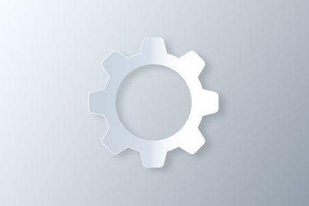 White gear icon in white papercut styleのイラスト素材