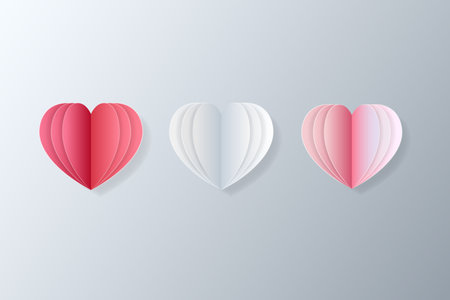 vector hearts in layered papercut styleのイラスト素材