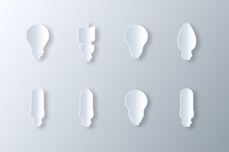 Set of different lightbulbs in white papercut styleのイラスト素材