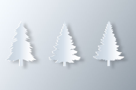 Set of paper cut christmas trees Vector illustration.のイラスト素材