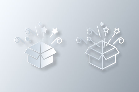 icon of open gift box in white papercut styleのイラスト素材
