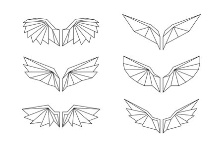 Set of Geometric Polygon Wing Line Art Vector Illustrationsのイラスト素材
