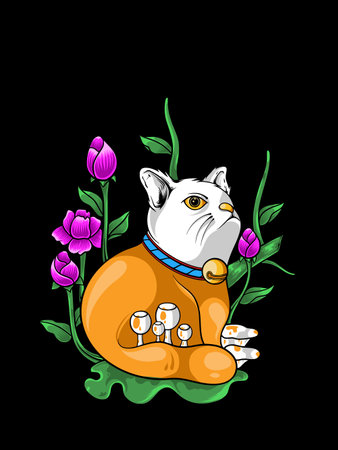 quiet cute cat that blends in with natureのイラスト素材