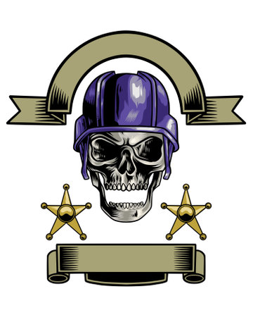 skull illustration logo with military hatのイラスト素材