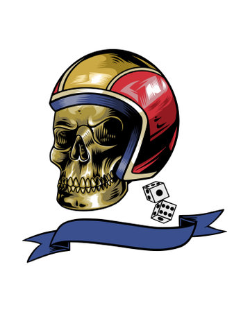 skull illustration logo with cool helmet and dice objectのイラスト素材