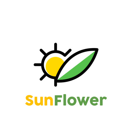 Sunflower logo design template. Vector illustration of sun and leaf iconのイラスト素材