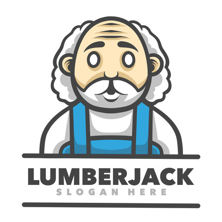 Lumberjack vector logo design template. Old man in apron with mustache illustration.のイラスト素材