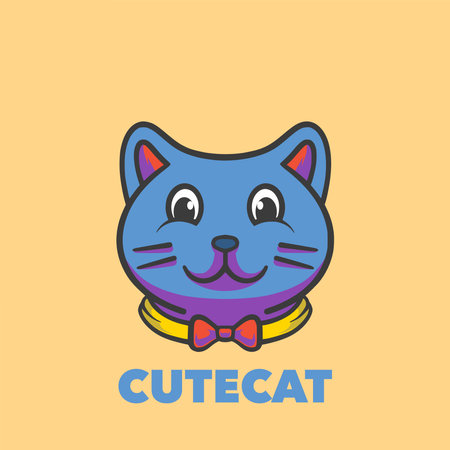 Cute cartoon cat with bow tie. Vector illustration in flat style.のイラスト素材