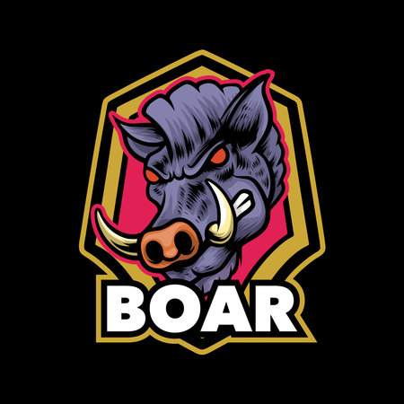 Boar head mascot logo template vector icon illustration design on black backgroundのイラスト素材