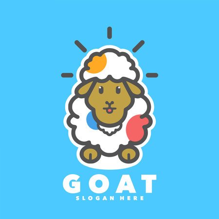 Goat logo design. Vector illustration in flat linear style with text.のイラスト素材