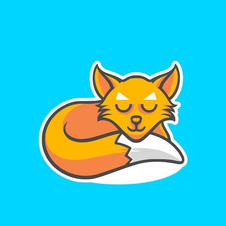 Cute cartoon fox sticker. Vector illustration in flat linear style.のイラスト素材