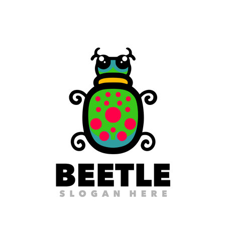 Cute beetle logo template vector icon illustration design in flat style.のイラスト素材