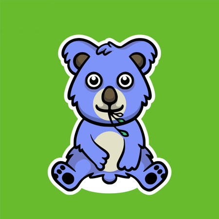 Cute cartoon bear sitting on the green background. Vector illustration.のイラスト素材
