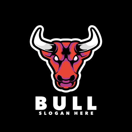 Bull head logo template. Vector illustration of bull head with horns.のイラスト素材