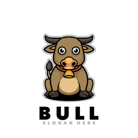 Bull logo template. Vector illustration of a cute cartoon bull mascot.のイラスト素材
