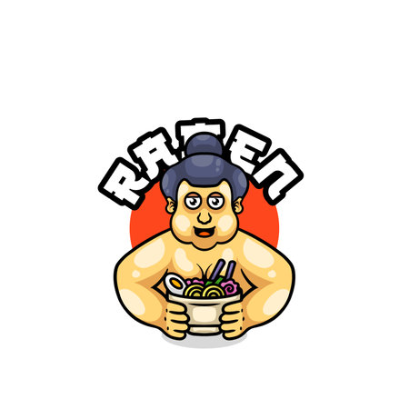 Cute sumo ramen mascot logo illustrationのイラスト素材