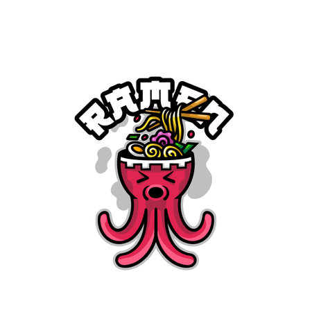 Cute octopus ramen mascot logoのイラスト素材
