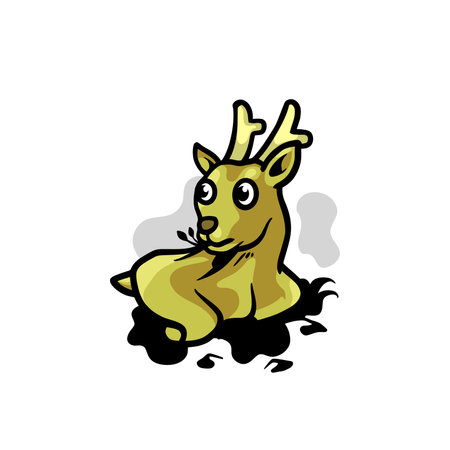 Illustration of a cute little reindeer sitting on the groundのイラスト素材