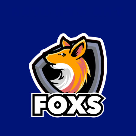 Fox head in shield. Vector logo template for sport team or club.のイラスト素材