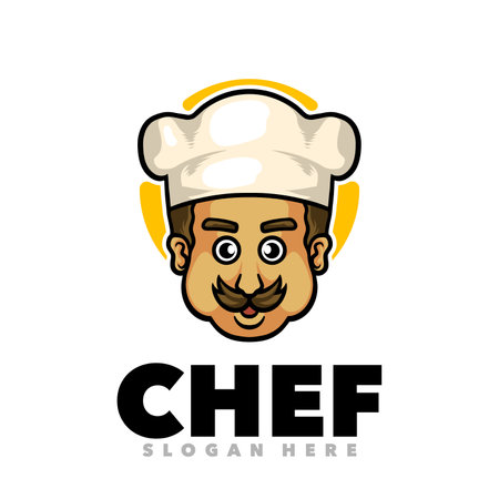 Chef vector logo template. Vector illustration of chef with hat and mustache.のイラスト素材