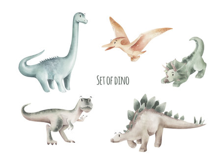 Watercolor dinosaur set isolated on white background. hand drawn illustration.の写真素材