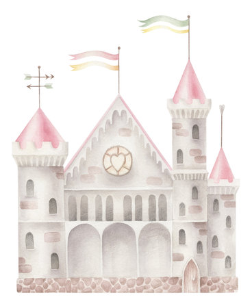 Watercolor castle isolated on white background. hand-drawn illustration.の写真素材