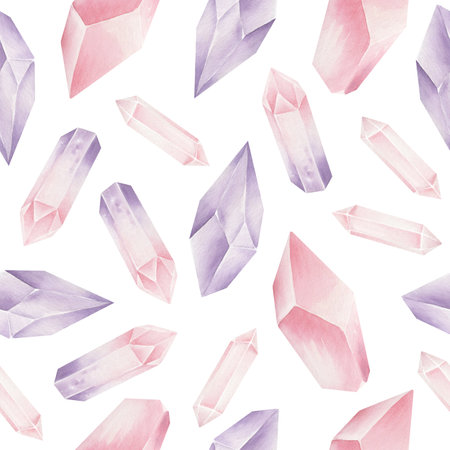 Watercolor seamless pattern with crystals. hand drawn illustration. watercolor background.の写真素材