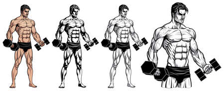 Male Bodybuilder Full Body with Dumbbellのイラスト素材