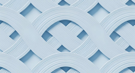 A seamless abstract background featuring a light blue woven pattern. Interlacing curved bands create...