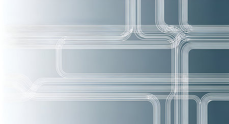 A series of thin white lines form a complex network of parallel and intersecting pathways. The lines...